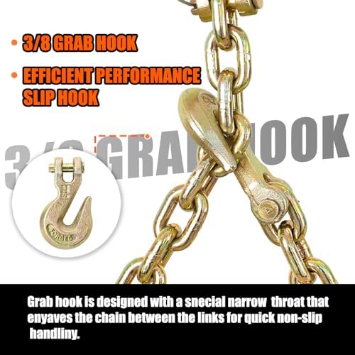 TKK G80 Transport Binder Chain, 3/8 Inch x 15 Foot Logging Tow Chain with Grab and Sling Hooks, 7,100 lbs Safe Working Load, Heavy Duty for Transporting, Towing and Tie-Down - Image 2