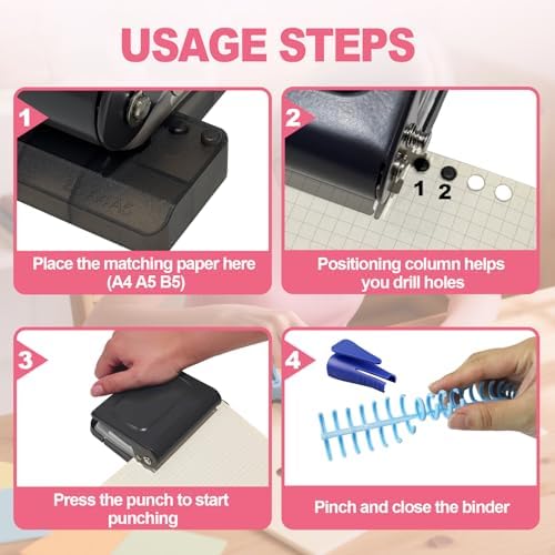 10 Hole Punch Binding Machine for Planner, Manual Binding System with 10 Multi-Color Binder Rings for Making 26 Holes on B5, 30 Holes on A4, 20 Holes on A5 Book, 10 Sheet Capacity - Black - Image 4