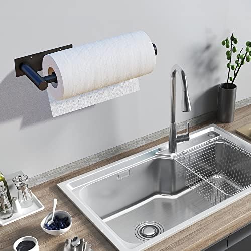 DEKAVA Under Cabinet Wall Mount Paper Towel Holder, Self-Adhesive Bar, Stainless Steel 13 inch (Black) - Image 2