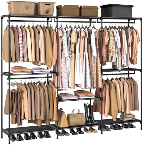 CASAMAYA Clothes Rack, Portable Closet, 80.7 Inch Extra Large Capacity Wardrobe Closet, Clothes Storage Organizer with Shelves and 5 Hanging Rods, Easy to Assembly, Black PCT036B01 by Unknown
