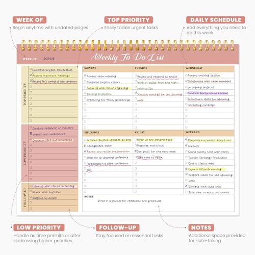 Weekly To Do List Notepad with 52 Undated Sheets（8.5"×11"）- Undated Weekly Planner Notepad for Office Desk Accessories and Supplies - Sunshine Petal - Image 2