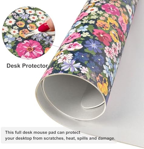 Faux Leather Large Mouse Pad, Office Desk Mat, 31.5"x15.7", Blooming Flower - Image 4