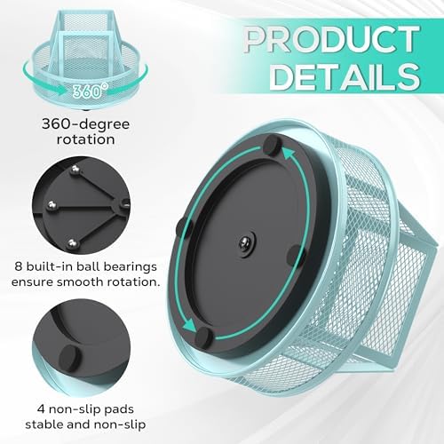 YINGHUA 360°Rotating Mesh Desk Organizer & Pen Holder - Blue - Image 4