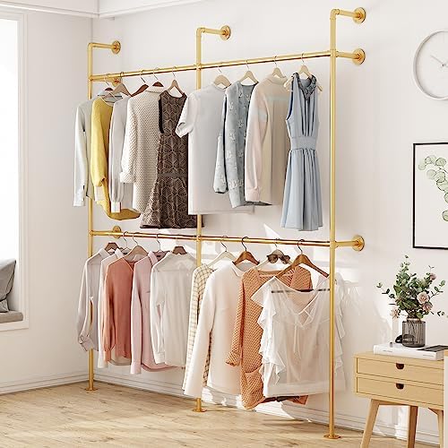 ORSENIGO Industrial Pipe Clothing Rack, Heavy Duty Metal Clothes Rack with Double Rods for Hanging Clothes, Wall Mount Space-Saving Garment Display Rack - Image 7
