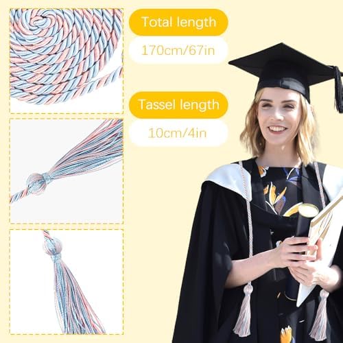 Honor Cords Pink Sky Blue Graduation Cords Honors Cord for Graduation Ropes Grad Accessories 67" Long Braided Cord for Party Decorations Bachelor Gown - Image 2