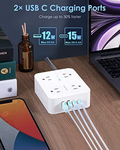 HANYCONY 6Ft Surge Protector Power Strip USB C, 1080J, 8 Outlet Extender - Image 4