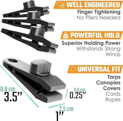 24 Pack - Tarp Clips Heavy Duty Lock Grip & Tarp Tie Downs Bungee Cords with Balls - Super Strong - Heavy Duty Clamps, Alligator Design - Secures Tarps, Tents, Awnings, Banners or Covers (24 Pack) - Image 2