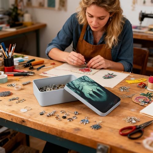 Large Metal Tins Box-7.1” x4.7”x2“ Rectangular Empty Storage Box With Lid Decorative Organizer Storage Tin Case For Office/Cookie/Candy/Jewelry/Photo/Letter-Skull Forest - Image 6