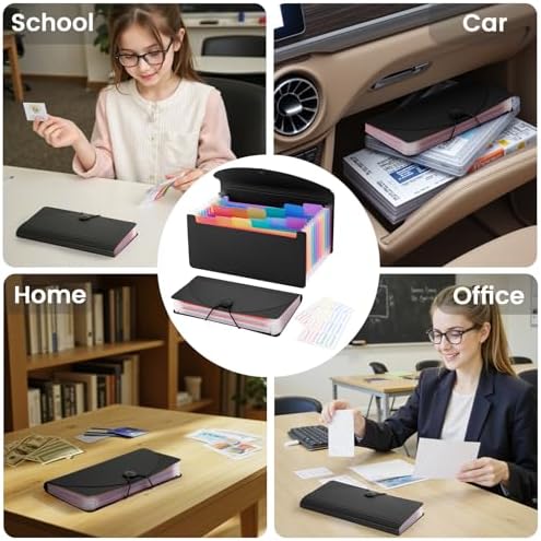 13 Pocket A6 Receipt Organizer, 2 Pack Small Accordion File Organizer, Coupon Organizer with Labels - Black - Image 7