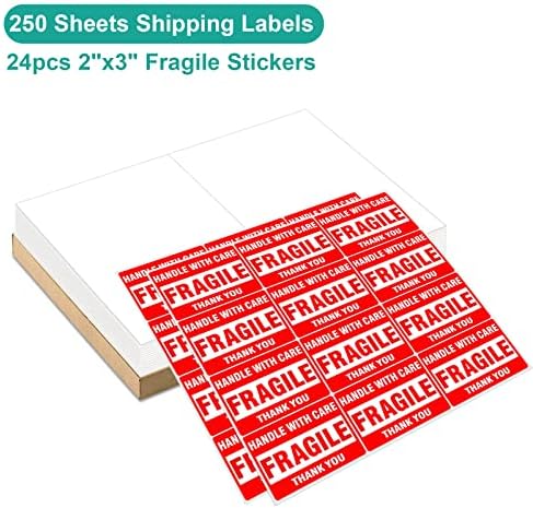 MFLABEL Half Sheet Shipping Labels - 500 Self Adhesive Sticker Sheets for Laser & Inkjet Printers, Waterproof & Smudge-Free, with 12 Free Fragile Labels for Packaging, Shipping and Crafting - Image 4
