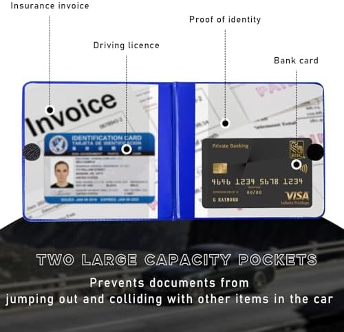Ziciner Car Registration and Insurance Holder, 5.2"× 4.7" Premium Auto Glove Box Organizer with Closure, Essential Vehicle Document Holder for Card, Driver License (Blue) - Image 3