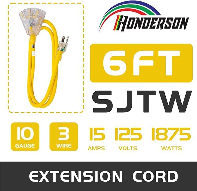 3-Outlets Indoor Outdoor Extension Cord Weatherproof - Image 2