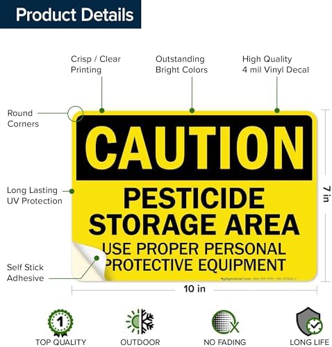 Caution Pesticide Storage Area Use Proper Personal Protective Equipment Sign, 10x7 Inches, 4 Mil Vinyl Decal Stickers Weather Resistant, Made in USA by My Sign Center - Image 6