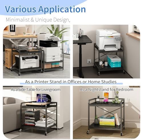 METYERRY Under Desk Printer Stand with Power Outlet, Adjustable Shelf,Black - Image 5