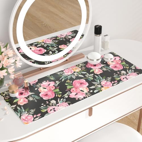 QiyI PU Leather Large Mouse Pad, Office Décor, 31.5" x 11.8", Pink Flowers - Image 6