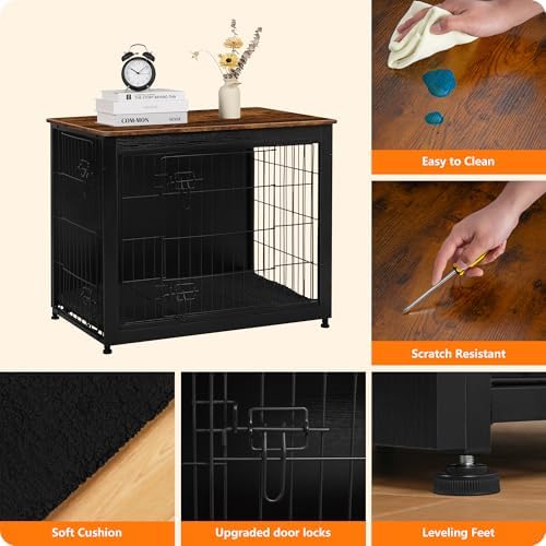 DWANTON 32.5" Dog Crate Furniture with Cushion, Wooden Kennel Table Indoor - Image 5