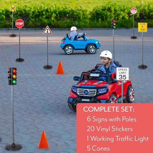 Attatoy Large Traffic Signs Playset (32pc Set), 42in Tall Street Sign and Traffic Light Set for Play with Ride-On Cars and Vehicles - Image 5