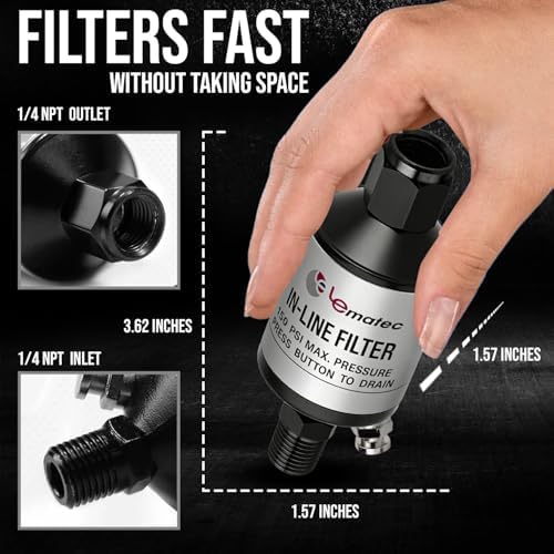 LE LEMATEC Air Compressor Water Separator, 1/4" NPT Inline Filter - Image 5