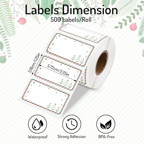Whaline Christmas Direct Thermal Labels Stickers Red Green Xmas Striped Tree Rectangle Self-Adhesive Printer Decals for DIY Candle Name Tag Logo Design, 500 Pcs - Image 2