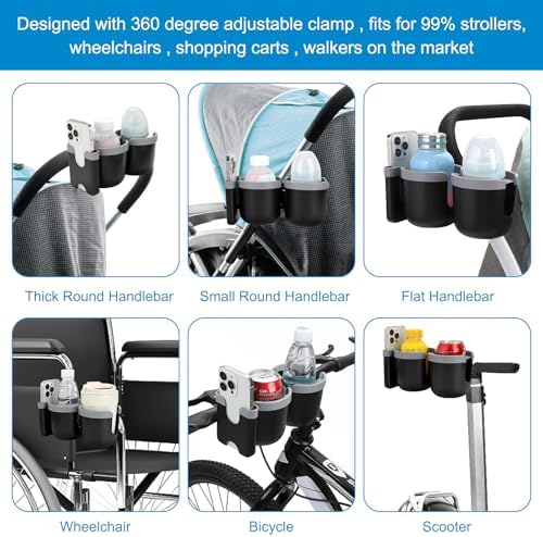 Accmor Stroller Cup Holder with Phone Holder, Bike Cup Holder, Walker Scooter Wheelchair Cup Holder Attachment, Universal Cup Holder for Uppababy Graco Strollers - Image 6