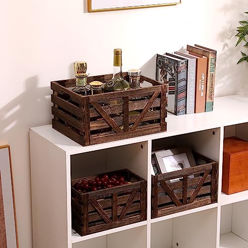 Nested Wooden Storage Crates Set of 3 (L,M,S),Rustic Wood Crate for Storage - Image 2