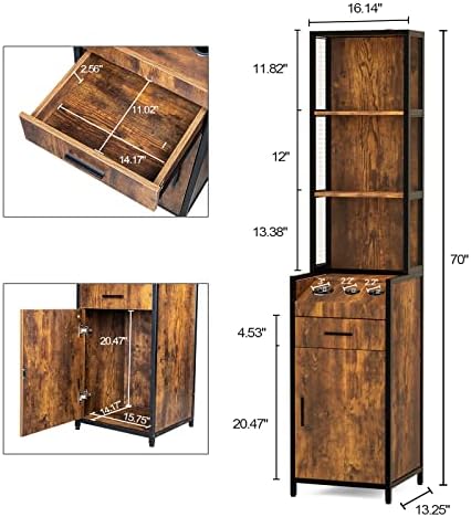 OmySalon Salon Station 3-Tier Storage Shelf, Barber Stations Beauty Spa Equipment Hair Styling Cabinet with 1 Drawer, 1 Storage Cabinet, 3 Hair Dryer Holders, Rustic Brown - Image 3