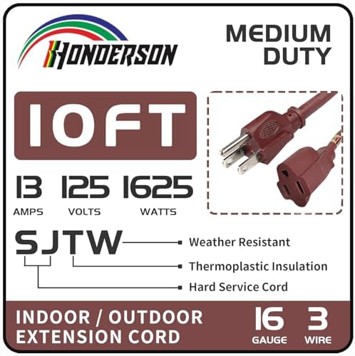 10 Ft Brown Outdoor Extension Cord 16 Gauge Heavy Duty Power Cord - Image 2