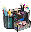 EasyPAG Mesh Pen Holder Desk Organizer with Drawer Stationery Supplies Organizer for Dorm School 9 Compartments Workspace Desk Accessories Organization for Office, Black by EasyPAG