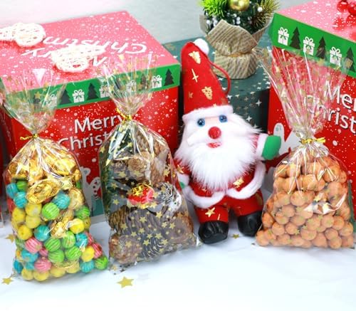 100 Pcs Star Printed 5"X 11" Gift Wrap Cello Cellophane Treat Bags Party Favor bags Clear Candy Cookie Bags Plastic Poly Goodie Storage Bags with Twist Ties for Bakery,Birthday, Wedding ,Party Decorations (Gold) - Image 6