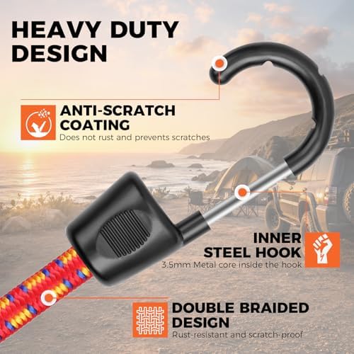 32-Piece Bungee Cords with Hooks - 18" 24" 30" 36" 48" Bungee Cords Heavy Duty Outdoor, 10" Mini Elastic Cord Straps, Canopy Tarp Ball Ties, Tarp Clips, with Storage Bag - Image 3