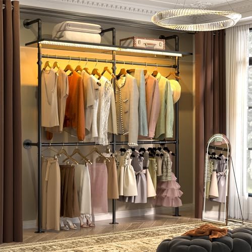 Aheaplus Industrial Pipe Clothing Rack, 79.7'' Closet System with LED Light by Aheaplus