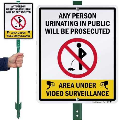 SmartSign 12 x 10 inch “Any Person Urinating In Public Will Be Prosecuted - Under Video Surveillance” Yard Sign with 3 foot Stake, 40 mil Laminated Rustproof Aluminum, Multicolor, Set of 1 - Image 2