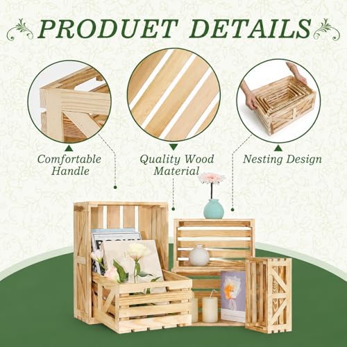 5 Pcs Wooden Crates for Display, Nesting Wood Crate for Storage, 5 Size - Image 3