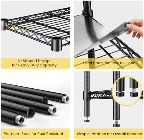 45" W Storage Shelves 5 Tier Wire Shelving, Adjustable Metal Shelving Unit with Shelf Liners, 1875LBS Heavy Duty Storage Rack for Garage Pantry Kitchen Commercial, 45" W x 16" D x 72" H, Black - Image 6