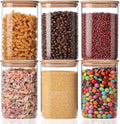 Liuruiyu 6 Pack Glass Food Storage Jars 37 oz,Glass Storage Containers Clear Glass Food Canister with Bamboo Lid Airtight For Serving Tea, Coffee, Flour, Sugar, Candy, Cookie, Spice and More (Square) by Liuruiyu