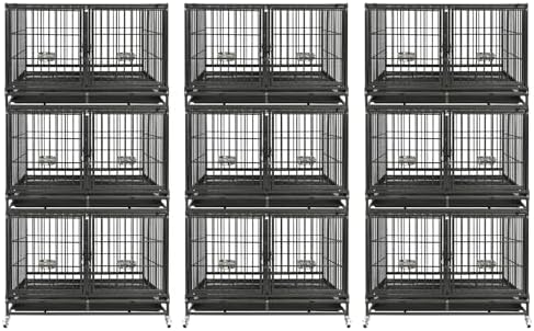 Homey Pet 3 Pack Three Tiers 43" Stackable Heavy Duty Double Dog Crate Bank by HomeyPet
