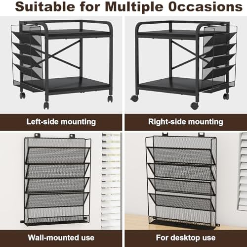 EasyCom Large Printer Stand with Storage, File Holder & Wheels, Black - Image 6