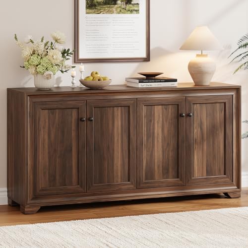 ONBRILL 60" Buffet Cabinet with Storage, 4 Doors & Adjustable Shelves Brown by ONBRILL