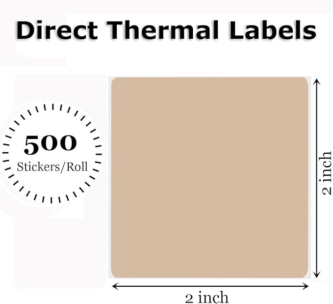 2" x 2" Thermal Labels Stickers Brown, Square Thermal Shipping Stickers - Image 2