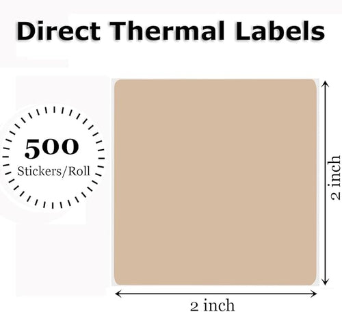 2" x 2" Thermal Labels Stickers Brown, Square Thermal Shipping Stickers - Image 2
