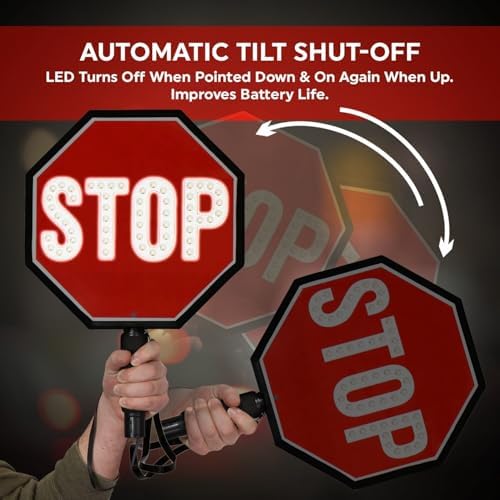 SmartSign 12" LED Stop Paddle, Rechargeable Battery & Charger, 2-Sided Reflective Hand Held Aluminum Sign with Strap, Steady/Flashing Light Modes, Foam-Padded Grip, 1-Pack - Image 6