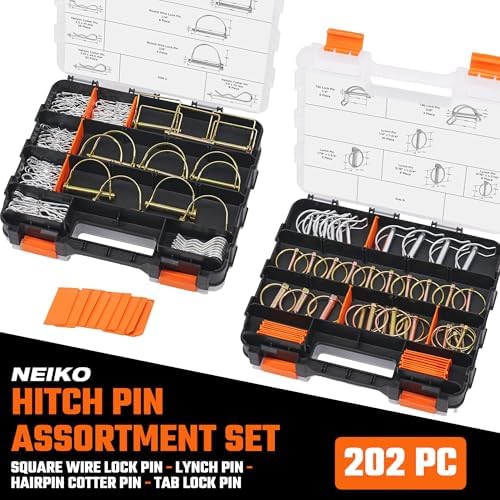 Neiko 50418A Trailer Hitch Pin Clip Set, 202 Pc O-Ring Locking Trailer Pin Clips, Zinc Plated, Steel Square Tractor, Double Line, Linch, PTO and Hairpin Cotter Pins - Image 2