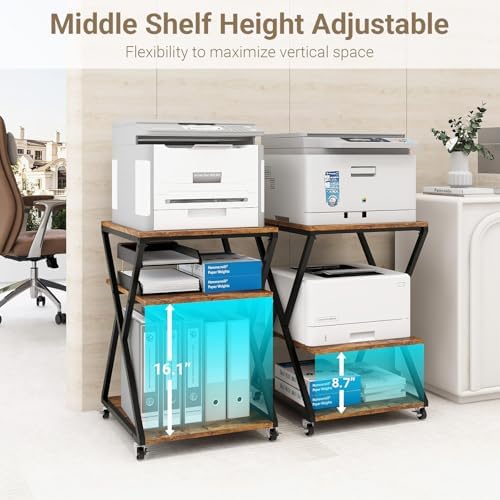 Natwind 3 Tier Large Printer Table,19.7''x19.7'', Height Adjustable,Retro - Image 4