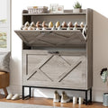 Nicetree Shoe Storage Cabinet with 2 Flip Drawers, Freestanding Shoe Organizer, Shoe Cabinet with Metal Legs, Narrow Shoe Rack Cabinet, Farmhouse Slim Shoe Cabinet for Entryway, Hallway, Rustic Gray by Nicetree