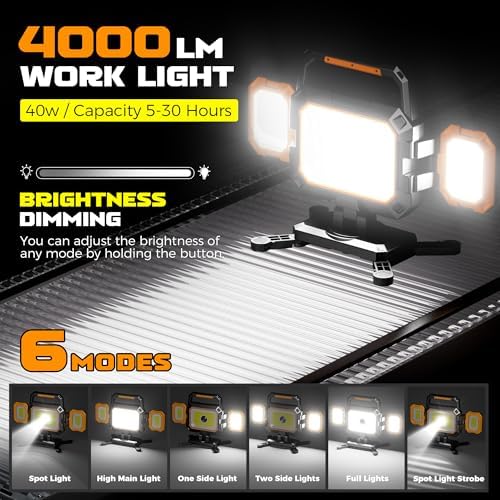 YZONI 4000LM Rechargeable LED Work Light, Magnetic Portable Shop Light - Image 2