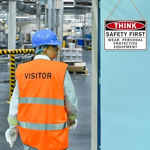 Think Safety First Sign Stickers,Waterproof Durable Wear Personal Protective Equipment Warning Sign,Safety Signs for Workplace, Laboratory Construction Area& Industry Door (Red) - Image 5