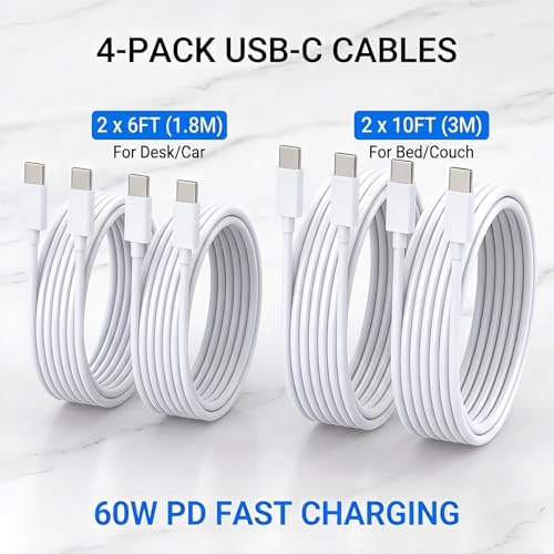 TZBAY 4-Pack (6ft 6ft 10ft 10ft) 60W USB C to USB C Fast Charging Cable - Image 6