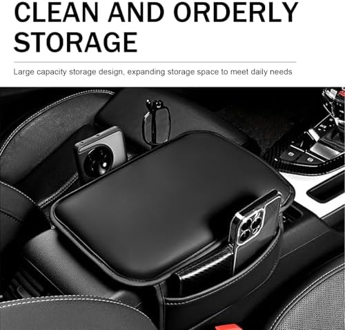 Car Center Console Cover, Leather Armrest Cover Cushion with 2 Storage Bags, Soft Centre Console Protector Covers, Universal Car Interior Accessories, for Most Vehicles, SUV (Black) - Image 5