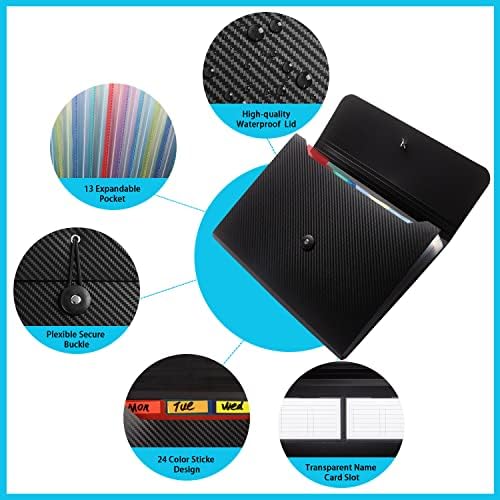 Expanding File Folder File Organizer 13 Pockets File Organizer Accordion Filing Folder Expandable File Folder for Documents Aesthetic Paper Organizer Folder for Work, School, Home, Office, 2Black - Image 5