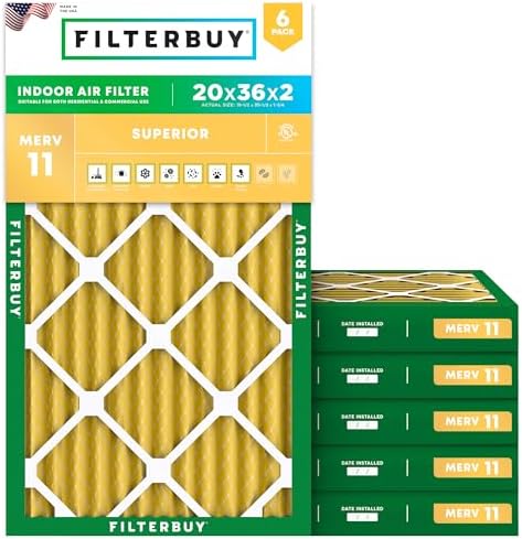 Filterbuy 20x36x2 Air Filter MERV 11 Pet & Allergy Defense (6-Pack) by Filterbuy